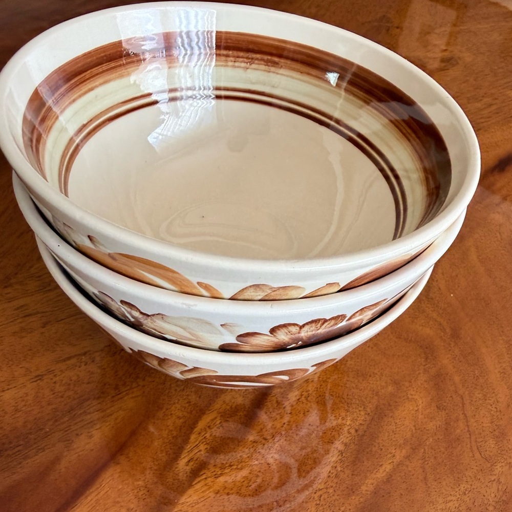 Vintage ✔️Decorative Floral Ceramic Serving Bowl - Brown Cream hand painted - Picture 2 of 5